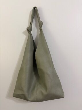 Soft Knot-Handle Hobo Bag in Sage Green